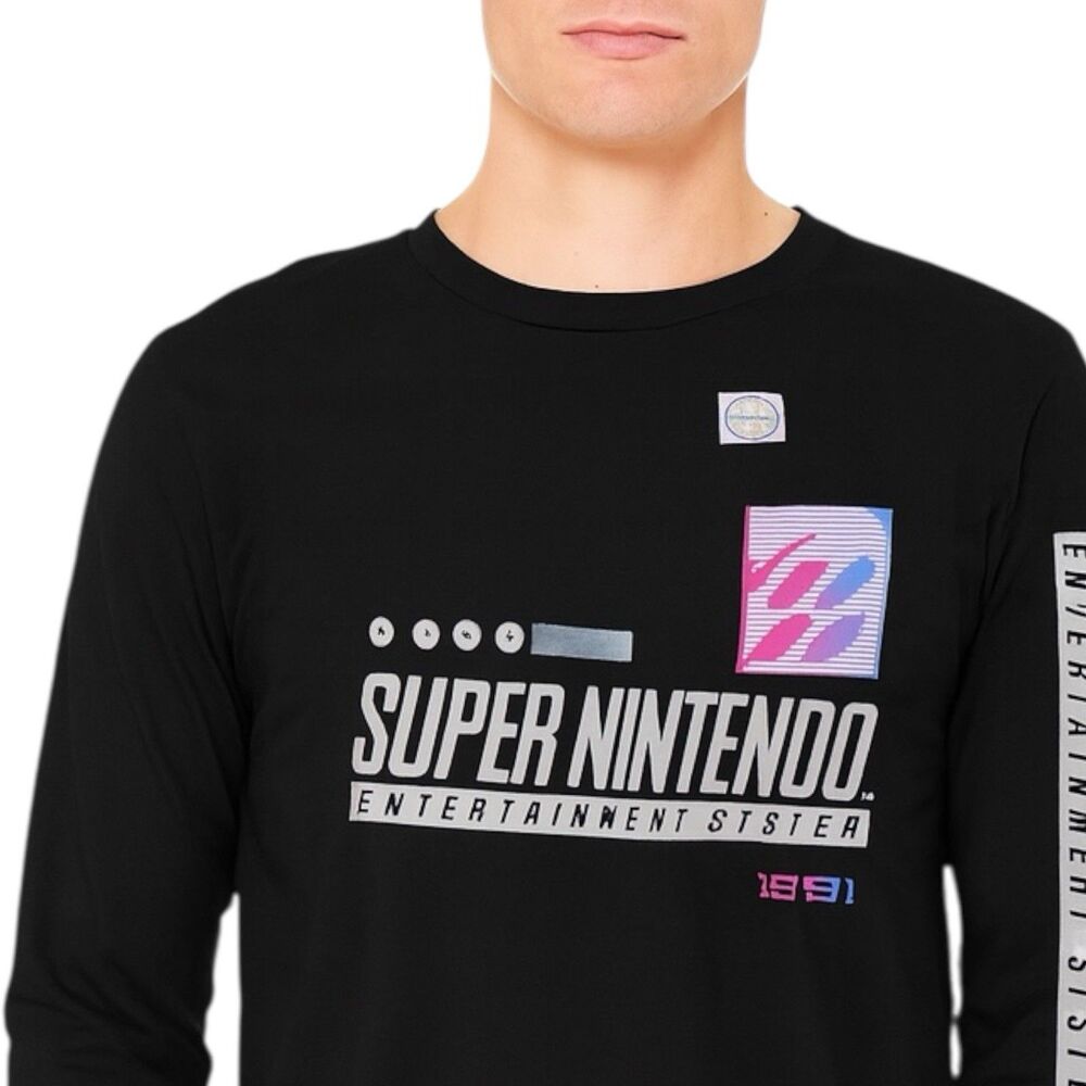 Super Nintendo Shirt Mens M Black Long Sleeve 1991‎ Retro Gamer System Nostalgia